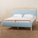 Baxton Studio Mateo Modern and Contemporary Baby Blue Fabric and Natural Wood Queen Size Platform Bed - BSOMG0110-Blue/Natural-Queen