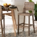 bali & pari Magy Modern Bohemian Grey Kubu Rattan and Mahogany Wood Bar Stool - BSOMagy-Grey Natural-BS