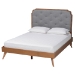 Baxton Studio Lorana Mid-Century Modern Grey Fabric and Walnut Brown Wood King Size Platform Bed