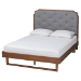Baxton Studio Roald Mid-Century Modern Grey Fabric and Walnut Brown Wood King Size Platform Bed