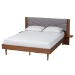 Baxton Studio Hemera Mid-Century Modern Grey Fabric and Walnut Brown Wood Queen Size Platform Bed With Floating Side Table