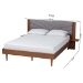 Baxton Studio Hemera Mid-Century Modern Grey Fabric and Walnut Brown Wood Queen Size Platform Bed With Floating Side Table - BSOMG-0222-Walnut/Dark Grey-Queen