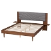 Baxton Studio Hemera Mid-Century Modern Grey Fabric and Walnut Brown Wood Queen Size Platform Bed With Floating Side Table - BSOMG-0222-Walnut/Dark Grey-Queen