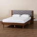 Baxton Studio Hemera Mid-Century Modern Grey Fabric and Walnut Brown Wood Queen Size Platform Bed With Floating Side Table - BSOMG-0222-Walnut/Dark Grey-Queen