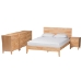 Baxton Studio Hosea Japandi Carved Honeycomb Natural Queen Size 4-Piece Bedroom Set