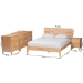 Baxton Studio Hosea Japandi Carved Honeycomb Natural Queen Size 4-Piece Bedroom Set - BSOSW8588-Natural-4PC Queen Bedroom Set