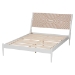 Baxton Studio Louetta Coastal White King Size Platform Bed with Carved Contrasting Headboard - BSOSW8591-White-King