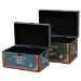 Baxton Studio Sabeen Vintage Parisian Faux Leather and Wood 2-Piece Storage Trunk Set - BSOSJ14306R-Wooden-Ottoman