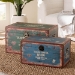 Baxton Studio Sabeen Vintage Parisian Faux Leather and Wood 2-Piece Storage Trunk Set - BSOSJ14306R-Wooden-Ottoman