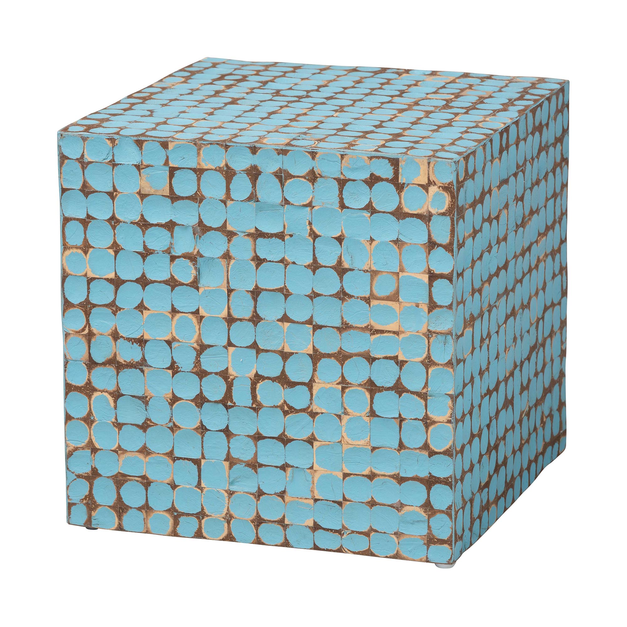 bali & pari Janella Bohemian Sky Blue Coconut Shell and Acacia Wood End Table