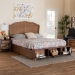 Baxton Studio Latrell Mid-Century Walnut Brown Wood and Rattan King Size Storage Bed - BSOMG9773-1/6001-1S-King