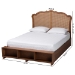 Baxton Studio Latrell Mid-Century Walnut Brown Wood and Rattan King Size Storage Bed - BSOMG9773-1/6001-1S-King