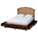 Baxton Studio Latrell Mid-Century Walnut Brown Wood and Rattan King Size Storage Bed - BSOMG9773-1/6001-1S-King