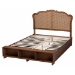 Baxton Studio Latrell Mid-Century Walnut Brown Wood and Rattan King Size Storage Bed - BSOMG9773-1/6001-1S-King