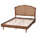 Baxton Studio Camden Mid-Century Walnut Brown Wood and Rattan Queen Size Platform Bed - BSOMG9773-1/97151-Queen