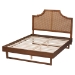 Baxton Studio Francine Mid-Century Modern Ash Walnut Woven Rattan Queen Size Bed - BSOMG9774/97043-Queen