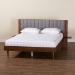 Baxton Studio Kalista Transitional Modern Grey Fabric and Walnut Brown Wood Queen Size Bed with Built-In Side Tables - BSOMG-0222-1-Walnut/Dark Grey-Queen