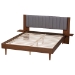 Baxton Studio Kalista Transitional Modern Grey Fabric and Walnut Brown Wood Queen Size Bed with Built-In Side Tables - BSOMG-0222-1-Walnut/Dark Grey-Queen