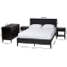 Baxton Studio Primrose Mid-Century Black Fluted Wood Queen Size 4-Piece Bedroom Set - BSOSW8596-Black-4PC Queen Bedroom Set