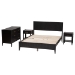 Baxton Studio Primrose Mid-Century Black Fluted Wood Queen Size 4-Piece Bedroom Set - BSOSW8596-Black-4PC Queen Bedroom Set