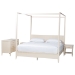 Baxton Studio Primrose Mid-Century Ivory Fluted Wood King Size 4-Piece Canopy Bedroom Set