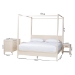 Baxton Studio Primrose Mid-Century Ivory Fluted Wood King Size 4-Piece Canopy Bedroom Set - BSOSW8609-Ivory-4PC Canopy King Bedroom Set