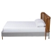 Baxton Studio Harrell Mid-Century Modern Grey Velvet and Woven Rattan Wood Queen Size Bed - BSOBBT61161-Light Grey/Walnut-Queen