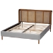Baxton Studio Harrell Mid-Century Modern Grey Velvet and Woven Rattan Wood Queen Size Bed - BSOBBT61161-Light Grey/Walnut-Queen