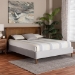 Baxton Studio Harrell Mid-Century Modern Grey Velvet and Woven Rattan Wood Queen Size Bed - BSOBBT61161-Light Grey/Walnut-Queen