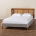 Baxton Studio Harrell Mid-Century Modern Grey Velvet and Woven Rattan Wood Queen Size Bed - BSOBBT61161-Light Grey/Walnut-Queen