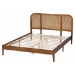 Baxton Studio Fleur Mid-Century Woven Rattan Wood Queen Size Bed - BSOBBT61173-Walnut Wood-Queen-Bed