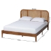 Baxton Studio Fleur Mid-Century Woven Rattan Wood Queen Size Bed - BSOBBT61173-Walnut Wood-Queen-Bed