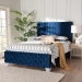 Baxton Studio Emlyn Glam and Luxe Navy Blue Velvet Fabric Queen Size Panel Bed - BSOEmlyn-Navy Blue-Queen