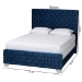 Baxton Studio Emlyn Glam and Luxe Navy Blue Velvet Fabric Queen Size Panel Bed - BSOEmlyn-Navy Blue-Queen