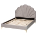 Baxton Studio Acosta Glam and Luxe Light Grey Velvet Seashell-Headboard Queen Size Platform Bed - BSOCF9434-Light Grey-Queen