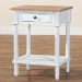 Baxton Studio Legrand Classic French Two-Tone White and Natural Brown 1-Drawer End Table - BSOJY23B395-Wooden White/Light Brown-ET