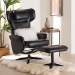Baxton Studio Elwood Modern Black Faux Leather 2-Piece Lounge Chair and Footrest Set - BSOBT-70837-06-Black-Lounge Chair