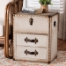 Baxton Studio Agatha Vintage Coffee Canvas 2-Drawer Storage Trunk - BSOJY24A034-White-Wooden-Ottoman