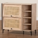 Baxton Studio Malcolm Mid-Century Modern Oak Brown Wood Shoe Cabinet with Flipper Doors - BSOFP-2405-5005B-Natural/Black-Shoe Cabinet