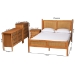 Baxton Studio Jenn Golden Brown Wood Japandi 4-Piece Queen Size Bedroom Set with Distressed-Finished Rattan - BSOJenn-Distressed/NT Oak-Queen 4PC Bedroom Set