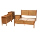 Baxton Studio Jenn Golden Brown Wood Japandi 4-Piece Queen Size Bedroom Set with Distressed-Finished Rattan - BSOJenn-Distressed/NT Oak-Queen 4PC Bedroom Set