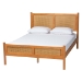Baxton Studio Jenn Golden Brown Wood Japandi 4-Piece Queen Size Bedroom Set with Distressed-Finished Rattan - BSOJenn-Distressed/NT Oak-Queen 4PC Bedroom Set