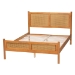 Baxton Studio Jenn Golden Brown Wood Japandi Queen Size Platform Bed with Distressed-Finished Rattan - BSOMG0224-1-5703R Rattan/NTOak1203-Queen