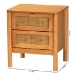 Baxton Studio Jenn Golden Brown Wood Japandi 2-Drawer Nightstand with Distressed-Finished Rattan - BSOMG9006-5703R Rattan/NTOak1203-2D-Nightstand