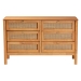 Baxton Studio Jenn Golden Brown Wood Japandi 6-Drawer Dresser with Distressed-Finished Rattan - BSOMG9006-5703R Rattan/NTOak1203-6D-Dresser