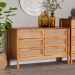 Baxton Studio Jenn Golden Brown Wood Japandi 6-Drawer Dresser with Distressed-Finished Rattan - BSOMG9006-5703R Rattan/NTOak1203-6D-Dresser