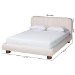 Baxton Studio Emsley Luxe Ivory Pleated Velvet Queen Size Platform Bed - BSOBBT61217-Ivory/Walnut-Queen