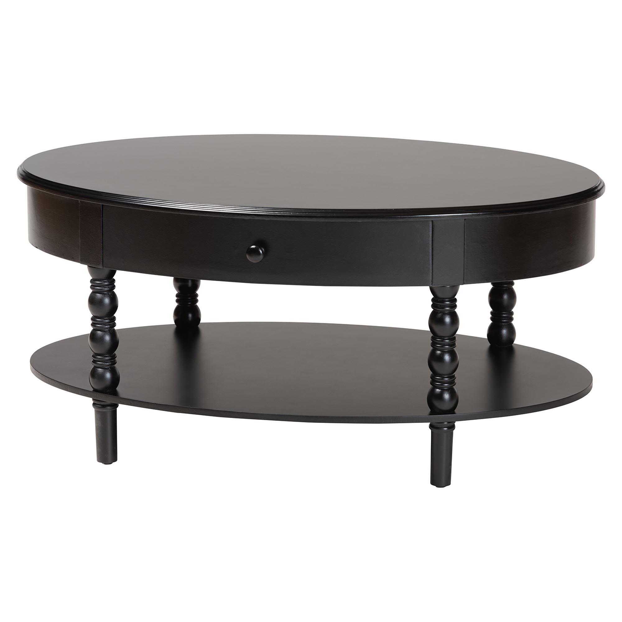 Baxton Studio Malinda Classic Black Wood 1-Drawer Coffee Table with Spindle Legs