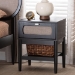 Baxton Studio Shirin Mid-Century Beige Fabric and Black Wood 1-Drawer Nightstand - BSOMG9013-Sand Stone-FG2203-2/Black-1DW-NS
