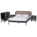 Baxton Studio Shirin Mid-Century Beige Fabric and Black Wood Queen 4-Piece Bedroom Set with Two nightstands